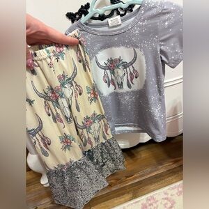 Western Floral Bull Skull Matching Set Baby Girl Size XS 12-18m